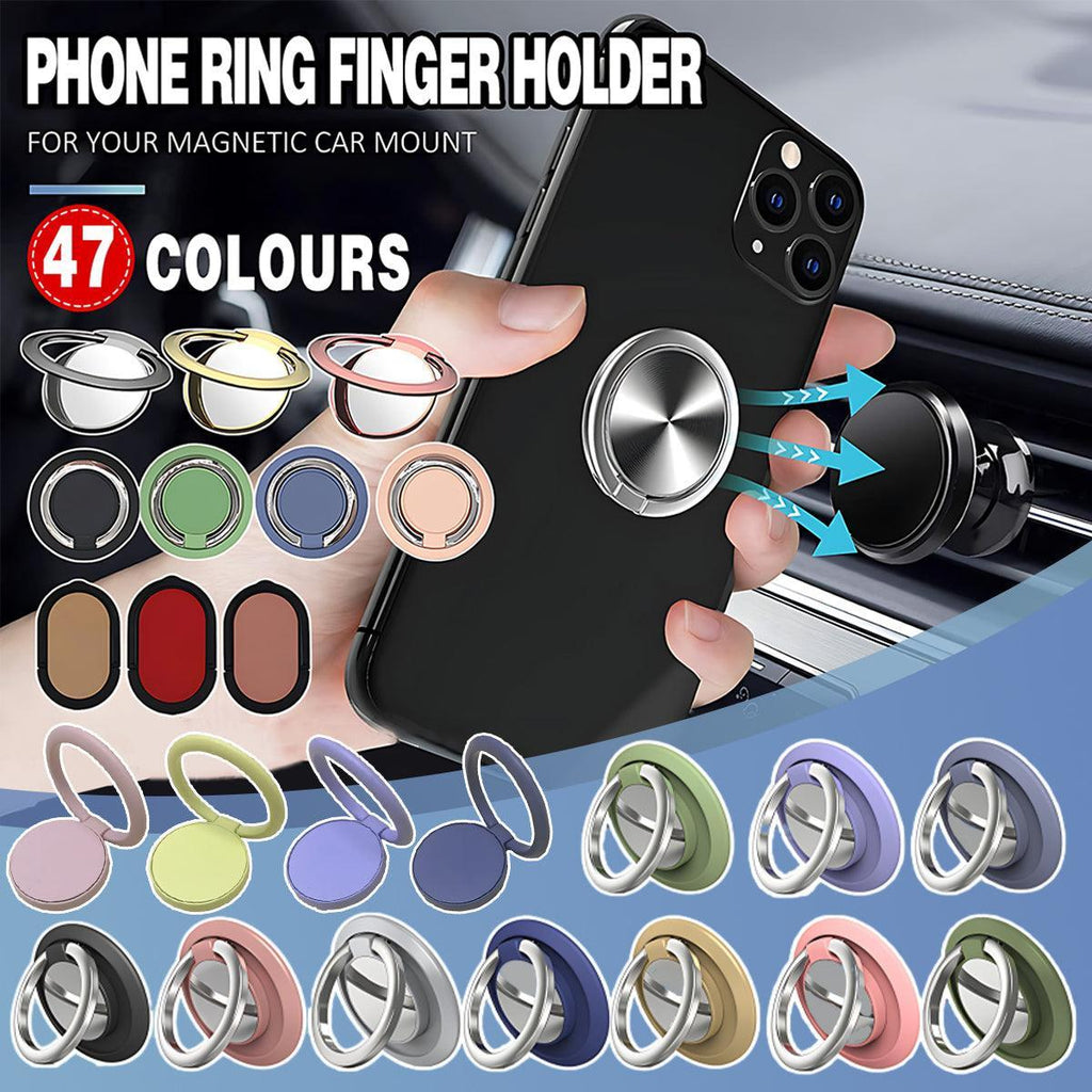 Slim zinc alloy phone ring holder and mobile grip stand in a metallic finish.