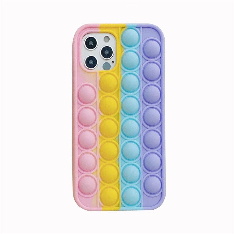 Rainbow pop fidget silicone phone case with sensory push bubbles for Apple iPhone models — view 2