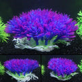 Vibrant purple round grass aquarium decor made of lifelike plastic with a sturdy plaster base.