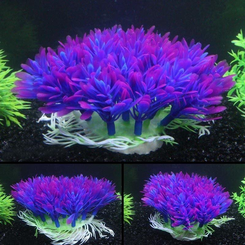 Vibrant purple round grass aquarium decor made of lifelike plastic with a sturdy plaster base.