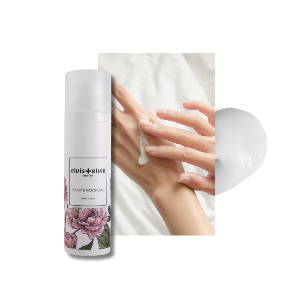 Peony and patchouli hand cream in an elegant cosmetic tube with clean modern luxury packaging — view 2