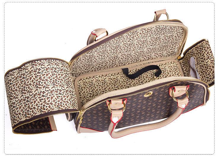 Luxury leather pet travel tote, stylish faux leather dog and cat carrier bag with sturdy handles. — view 5