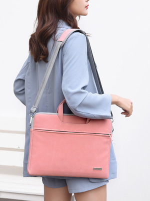 Waterproof PU leather laptop bag with adjustable shoulder strap and matching small accessory mouse pouch. — view 4