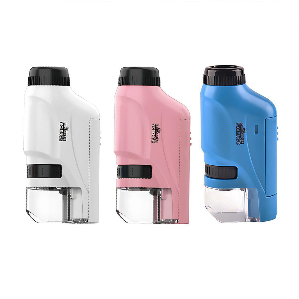 Mini portable pocket microscope in bright colors with LED light and smartphone bracket attachment. — view 2