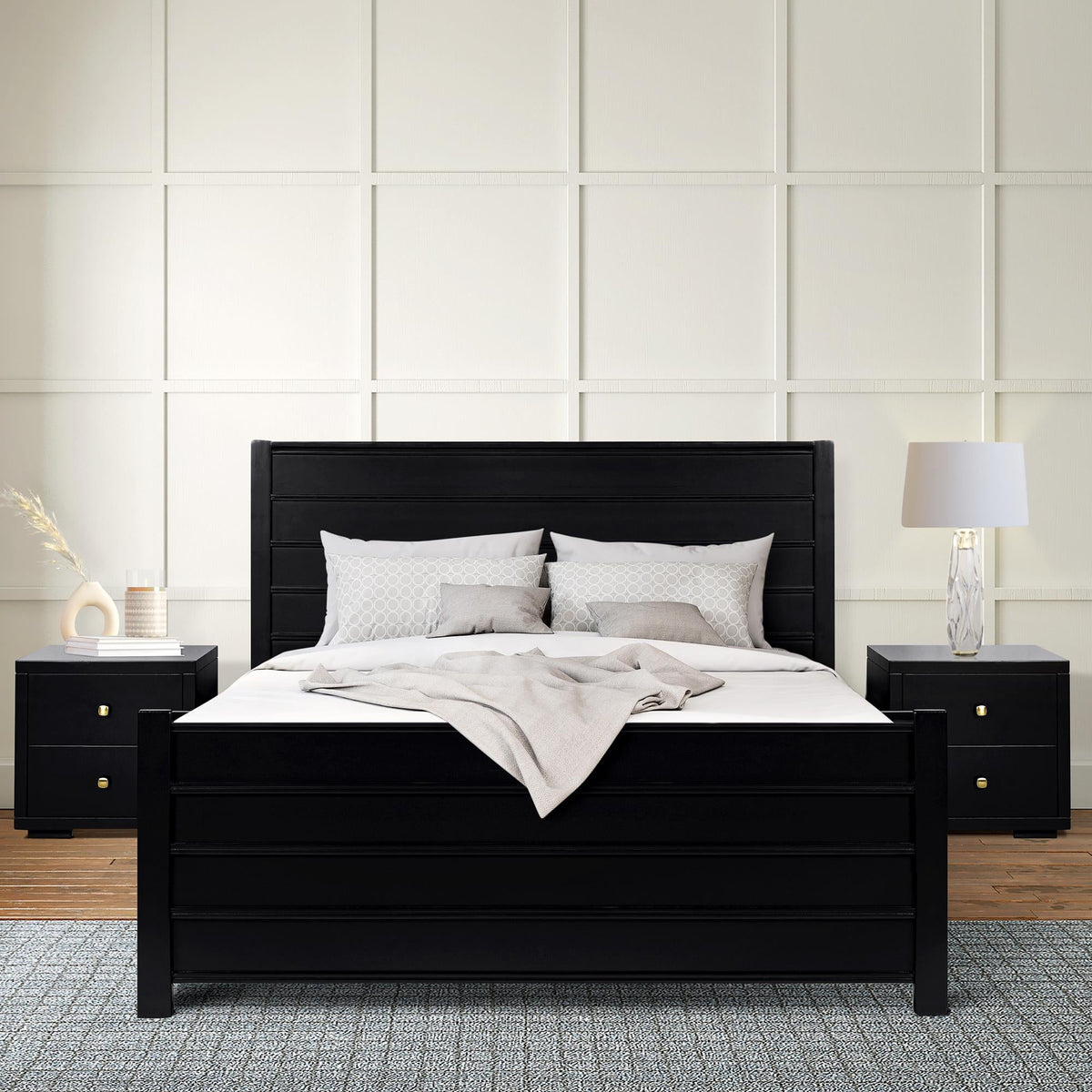 Caroline Pine Platform Bed with Paneled Headboard-0