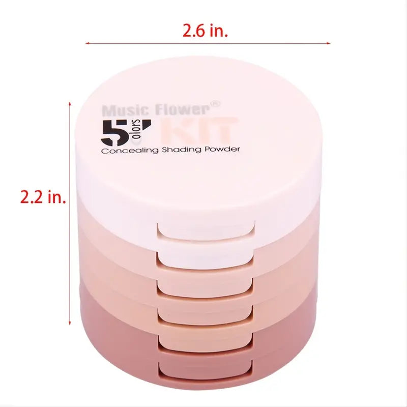 5-in-1 waterproof makeup powder compact with built-in mirror, puff applicator, and versatile contouring shades — view 4