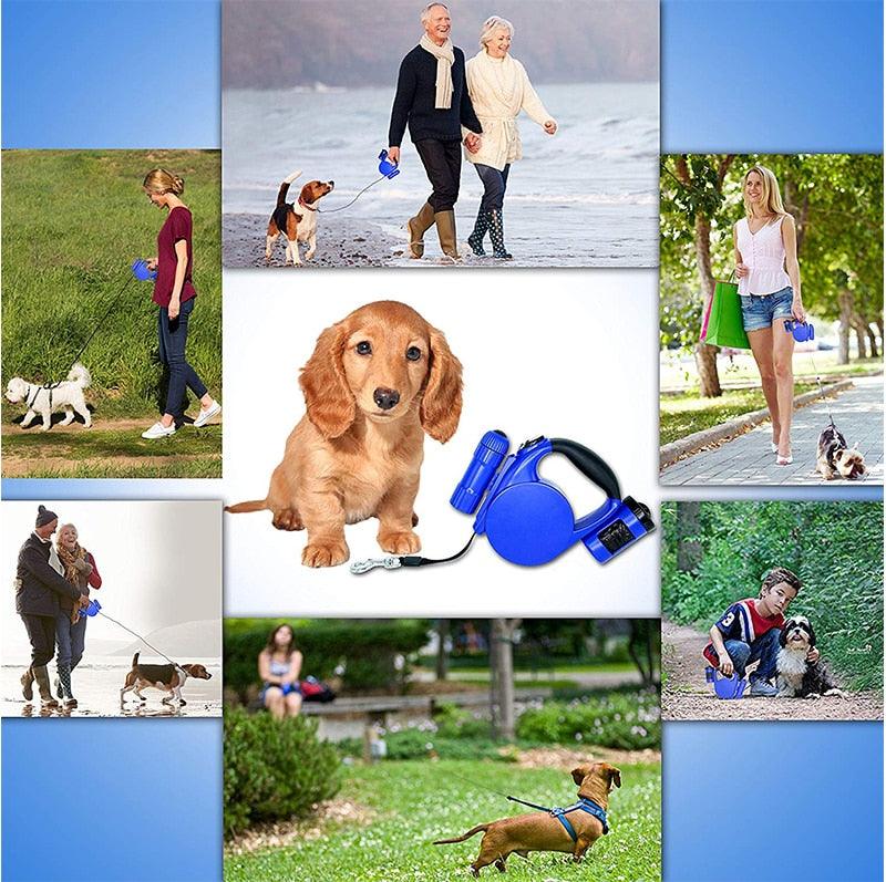 Retractable dog leash with built-in LED lights and waste bag dispenser, featuring an ergonomic handle. — view 5