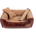 Luxury suede dog bed set in neutral tones with matching bone toy blanket and cooling mat