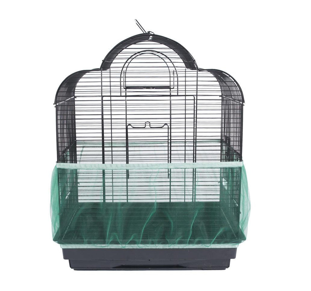 Dust-proof mesh bird cage cover with elastic edges shown on a round aviary — view 4