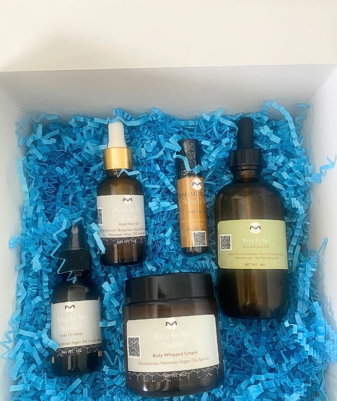 Men's luxury grooming gift box with body oil, beard oil, lip care, and body whipped cream — view 2