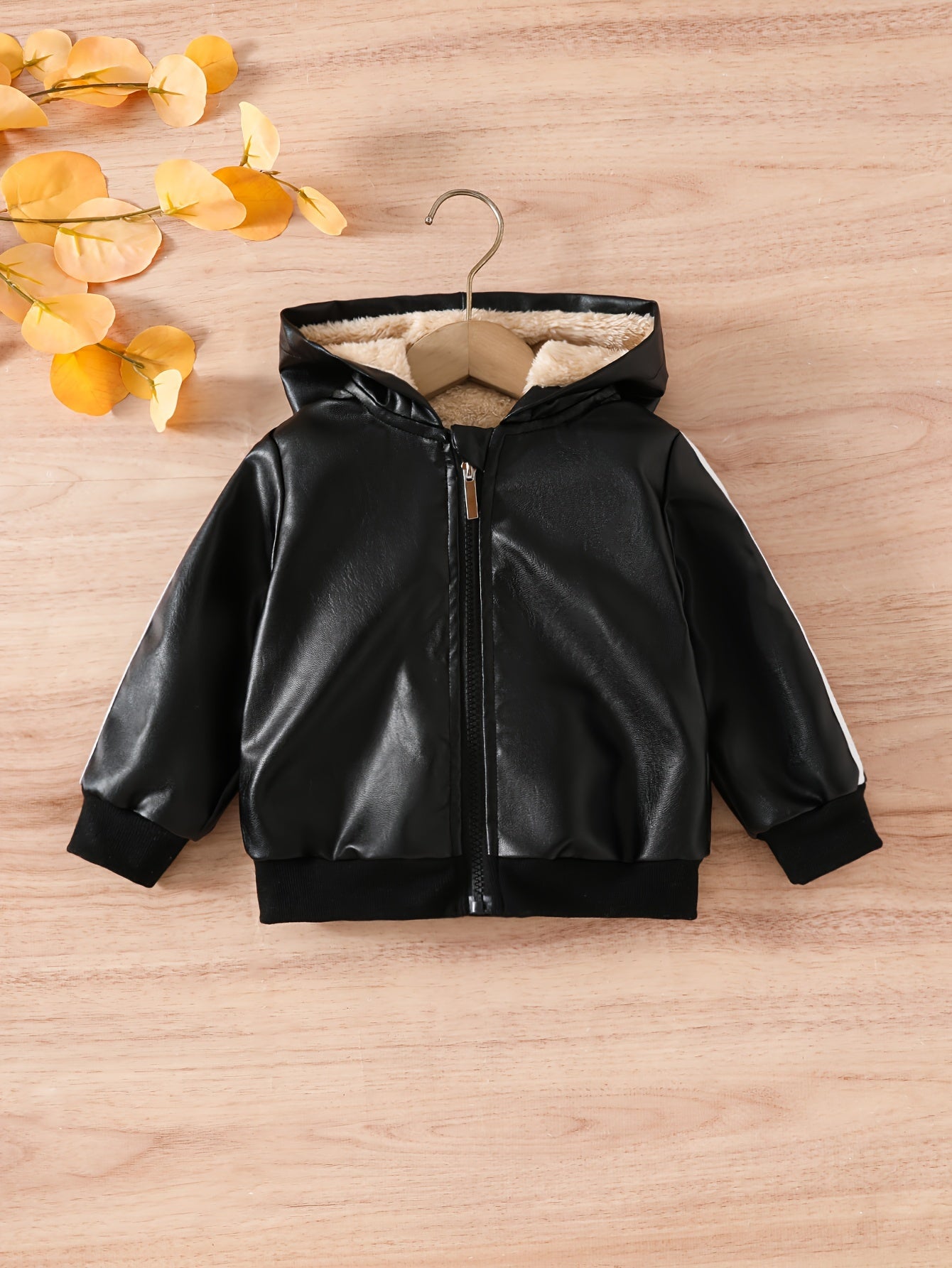 Boys casual hooded winter jacket with plush lining and front zipper closure for cold weather — view 4