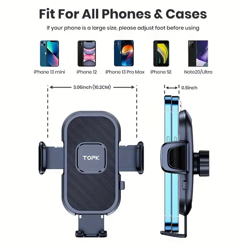 Black adjustable dashboard car phone holder securing a smartphone for hands-free driving navigation. — view 3