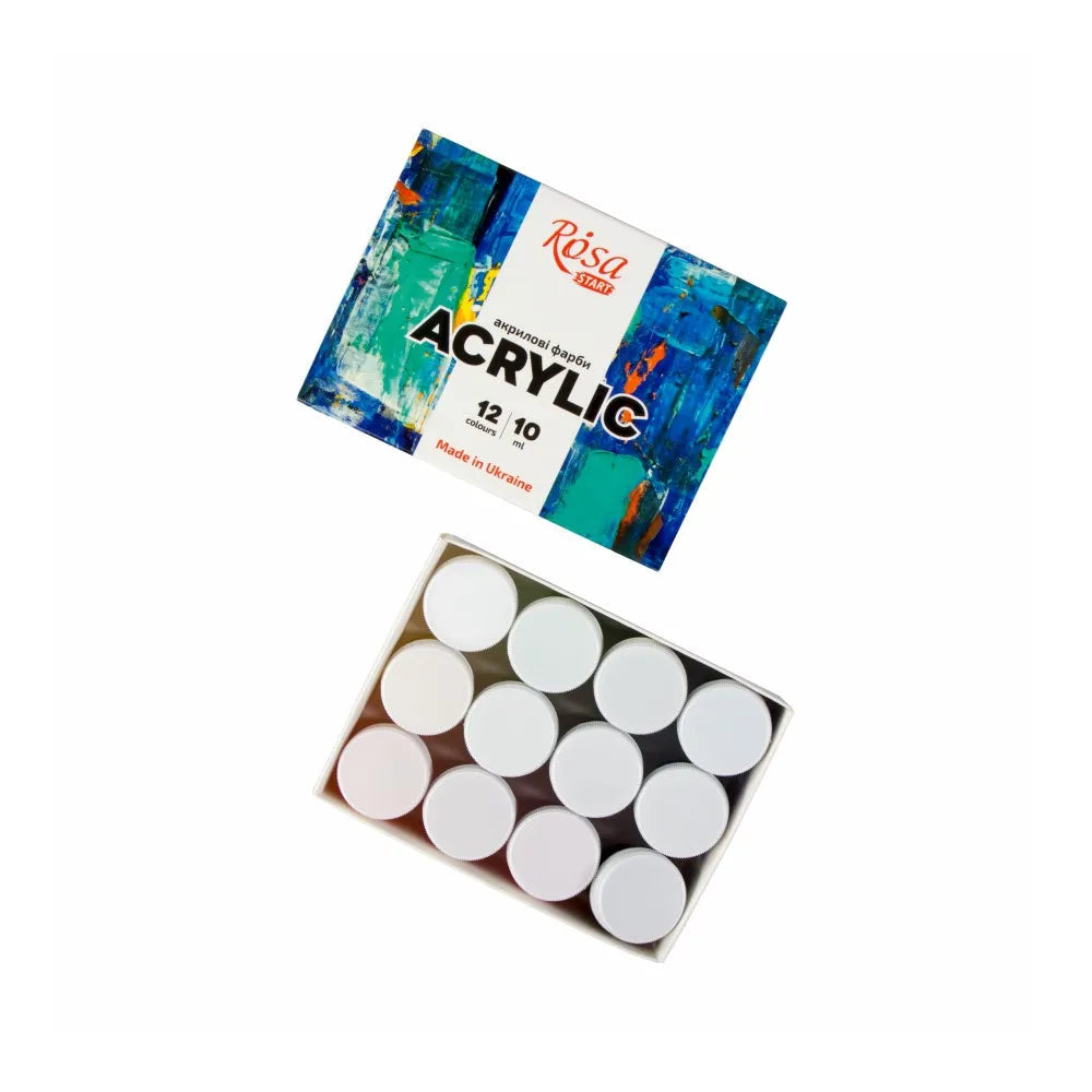 Rosa Start 12 color acrylic paint set in stylish presentation box with colorful paint tubes — view 2