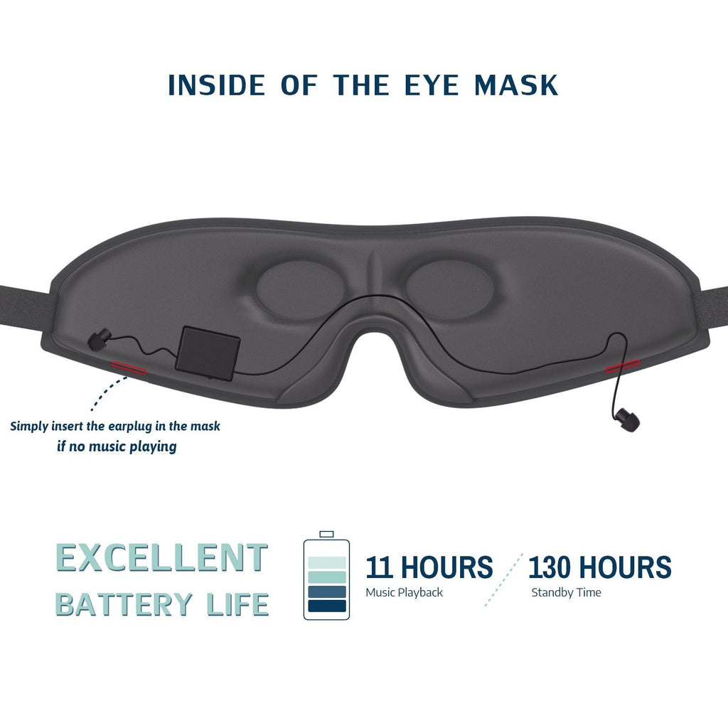 Wireless Bluetooth sleep mask with soft black fabric and built-in flat headphones for side sleepers — view 5
