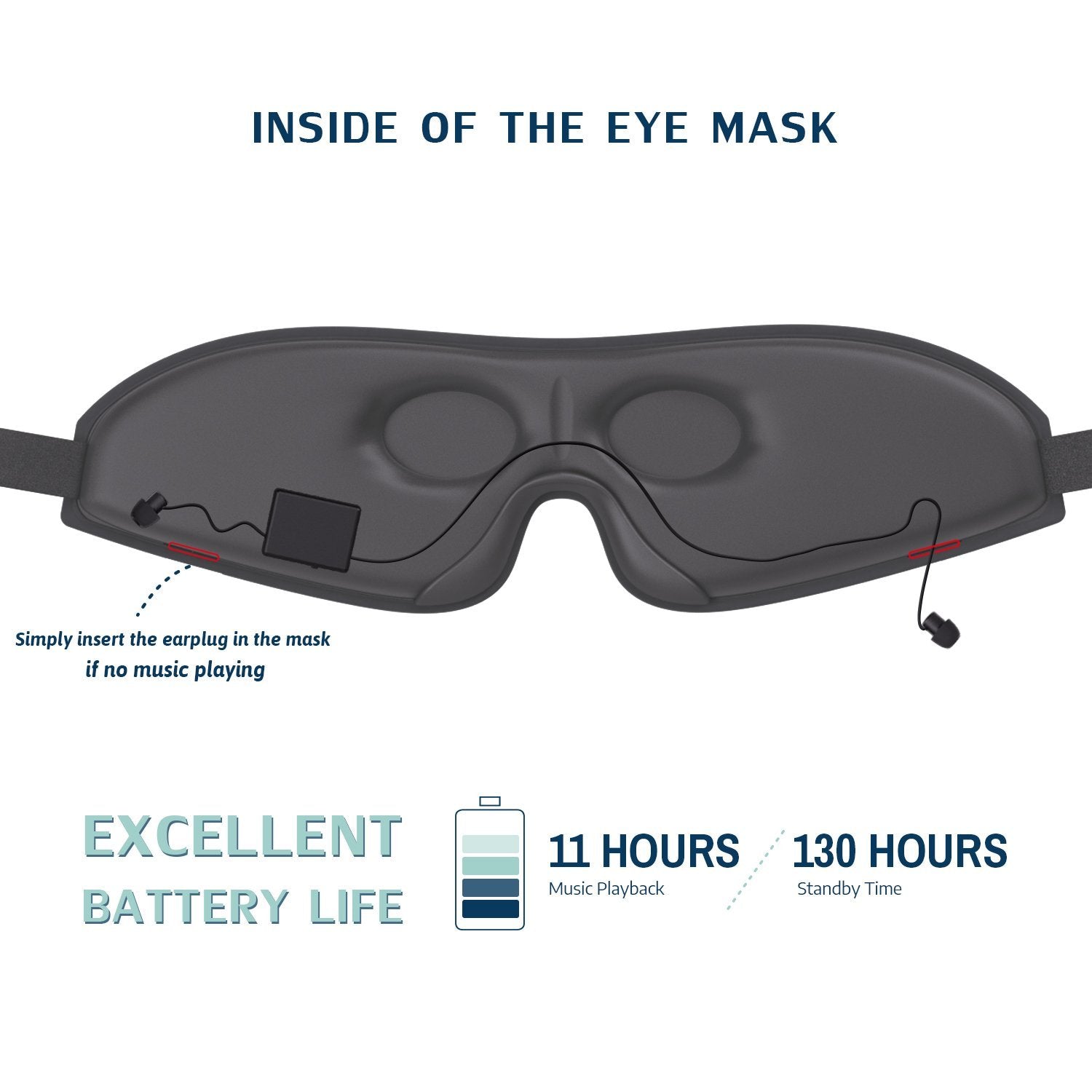 Wireless Bluetooth sleep mask with soft black fabric and built-in flat headphones for side sleepers — view 5