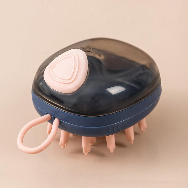 Compact two-in-one silicone pet grooming brush and shampoo dispenser with soft massaging bristles. — view 3