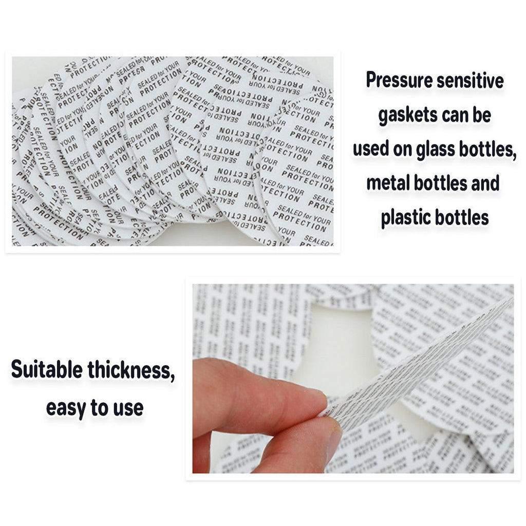 White pressure-sensitive foam bottle cap liners arranged in a neat pile for jar sealing — view 5