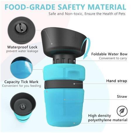 Foldable dog travel water bottle and dispenser in blue plastic for outdoor pet hydration — view 4