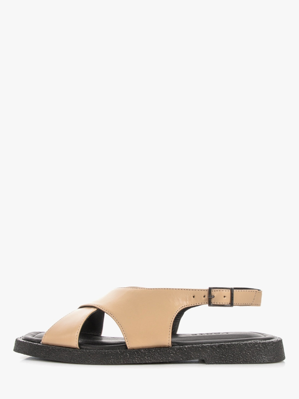 Women's beige genuine leather sandals with minimalist design and durable flat synthetic sole