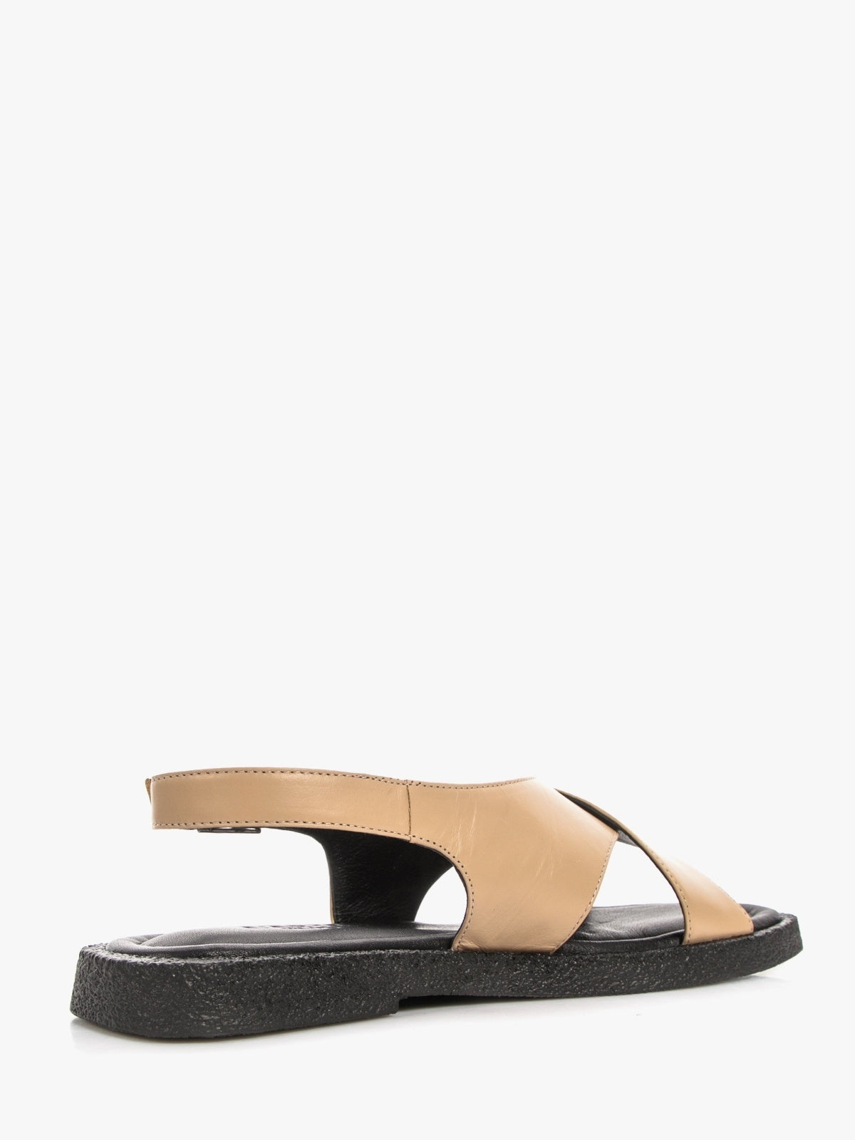 Women's beige genuine leather sandals with minimalist design and durable flat synthetic sole — view 3