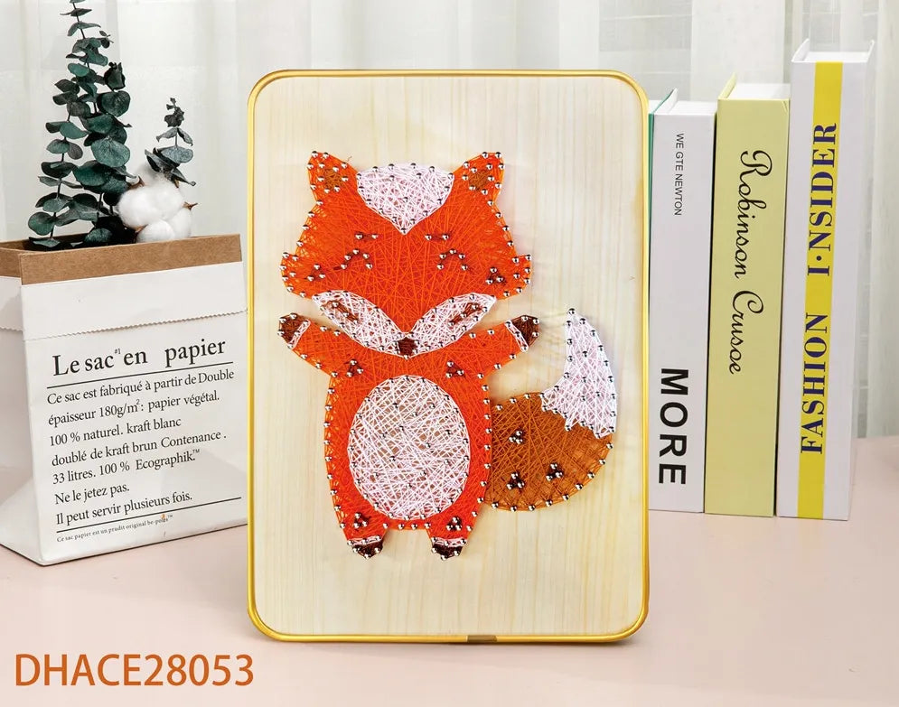 Fox string art craft kit with stand, pins, and string for DIY home decor projects