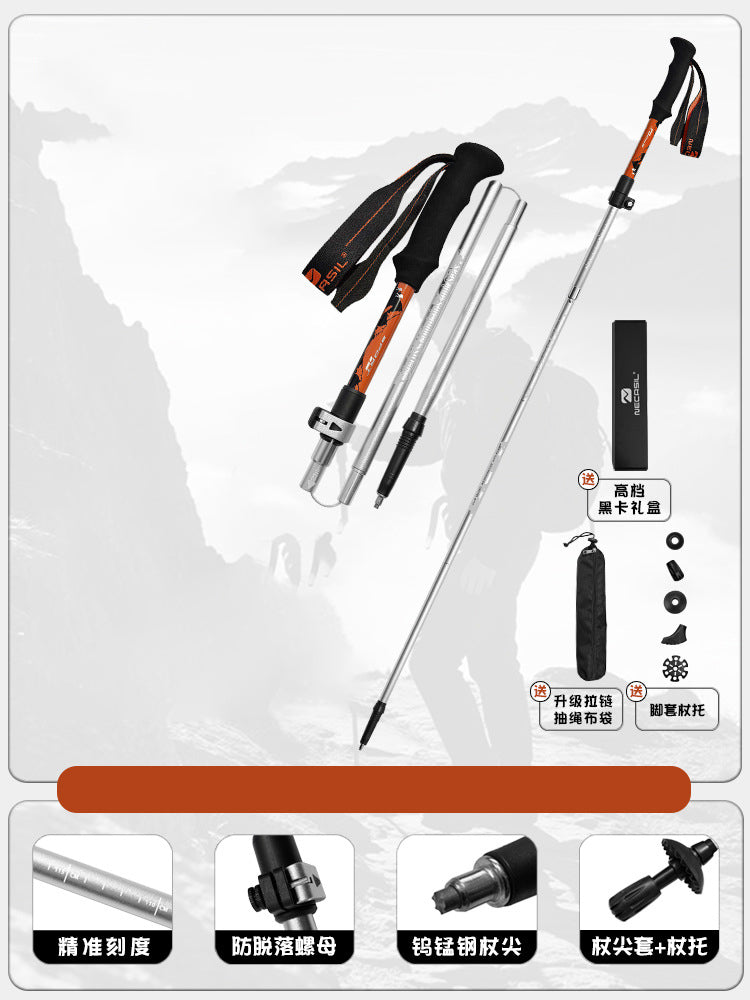 Adjustable aviation aluminum trekking pole with a foldable five-section design and shock-absorbing EVA handle — view 2
