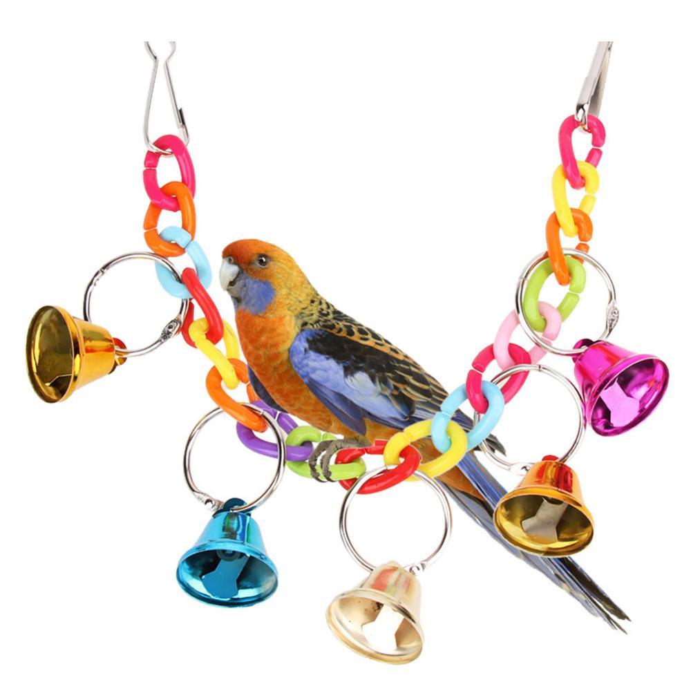 Multi-color wooden bird swing and biting toy set with hanging hook for parrot cages