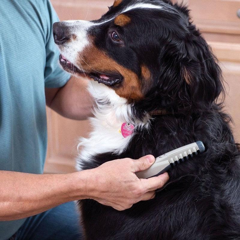 Electric pet comb grooming tool with ergonomic handle and hidden rotating safety blades for detangling. — view 2