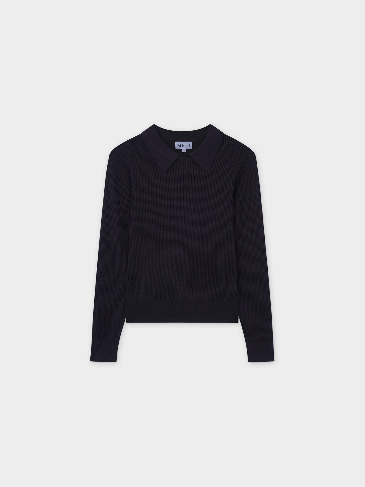 Waffle Collared Sweater-Black-0