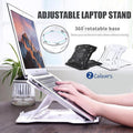 Foldable plastic adjustable laptop stand with 360-degree rotating base and a built-in mobile phone holder