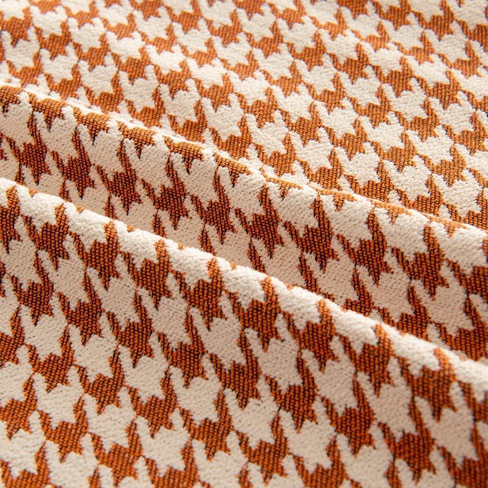Square orange houndstooth chenille and velvet cushion cover for modern sofa and living room decor — view 4