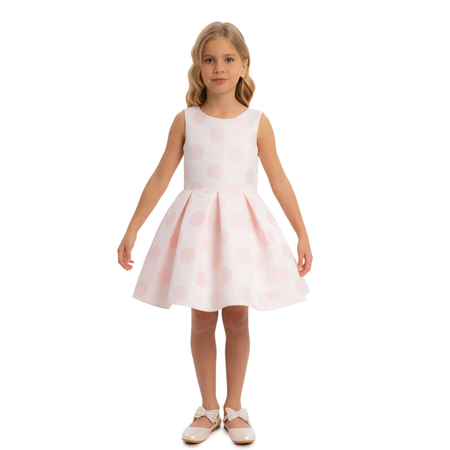 Sweet Serenity formal girls dress and matching pearl embroidered bolero jacket in elegant jacquard fabric — view 3