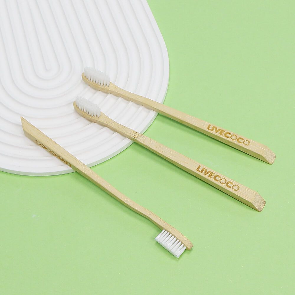 Three pack of natural bamboo toothbrushes with compostable bristles for eco-friendly daily oral care — view 3