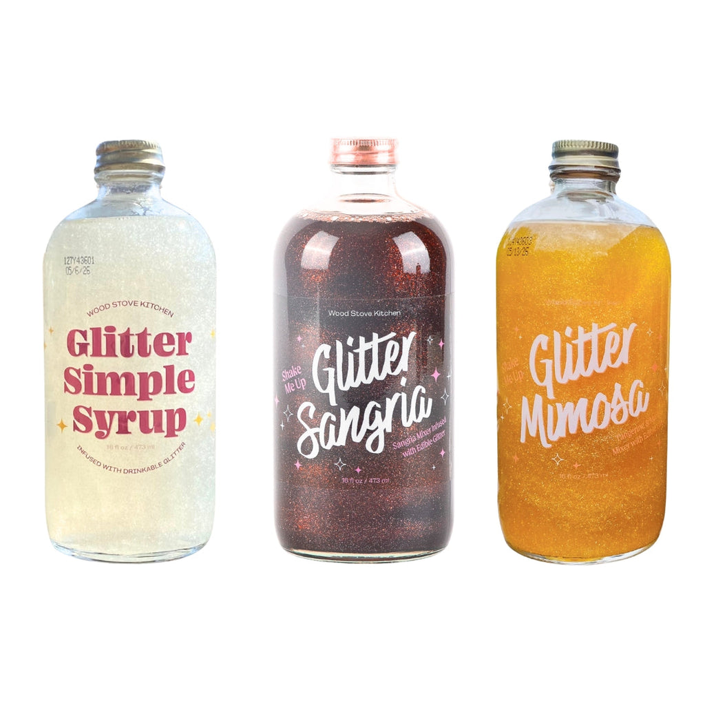 Glitter Cocktail Box Set with three bottles of shimmering edible glitter drink mixers