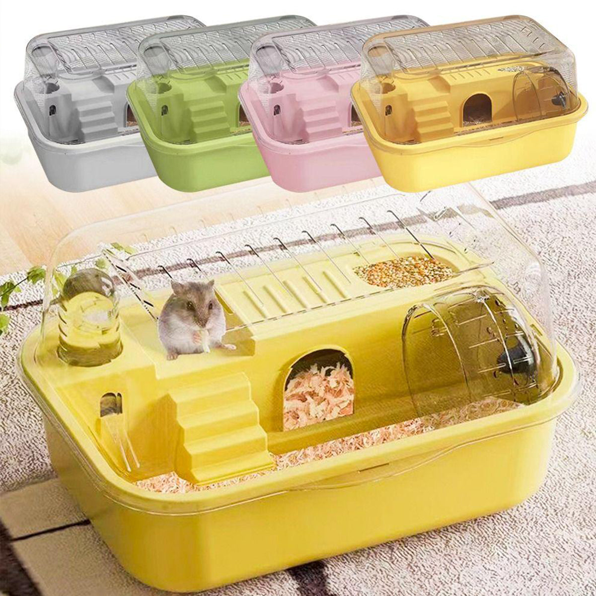 Double level hamster cage in clear acrylic and durable plastic with exercise wheel and feeding area — view 5