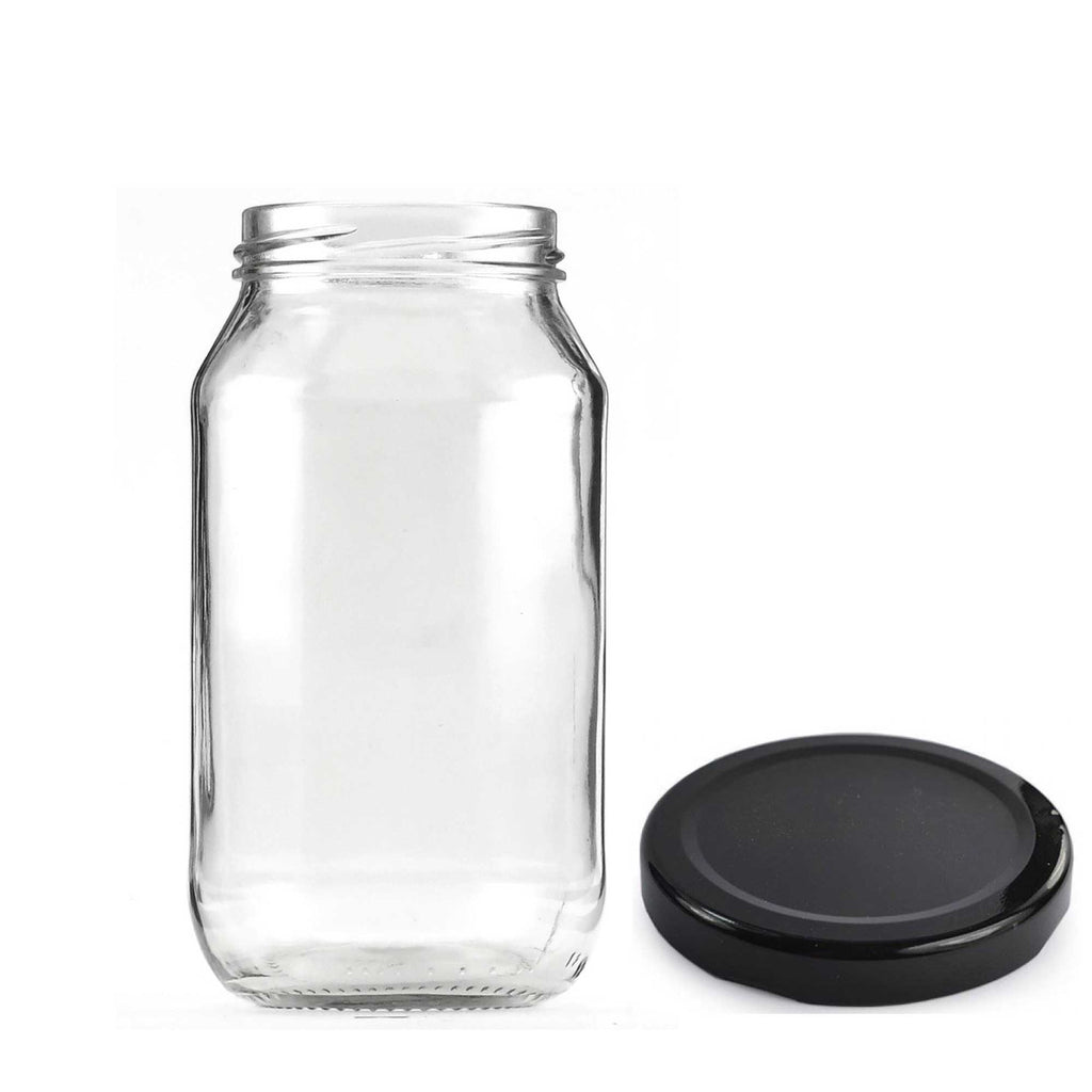 12 pack of 500ml clear flint glass jars with black metal twist lids for food storage — view 2
