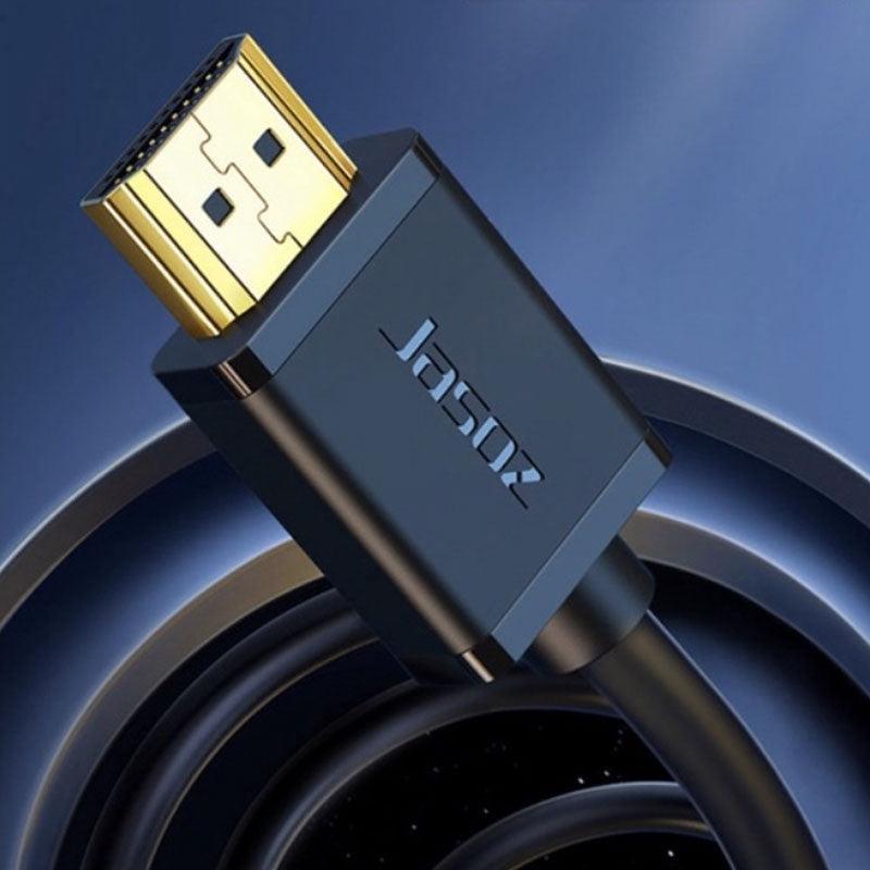 Black high-speed 4K HDMI cable with gold-plated male connectors for TV and gaming monitors — view 4