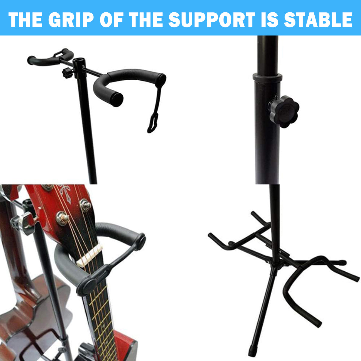 Black steel foldable multi head guitar stand with sponge padding for acoustic and bass instruments — view 5
