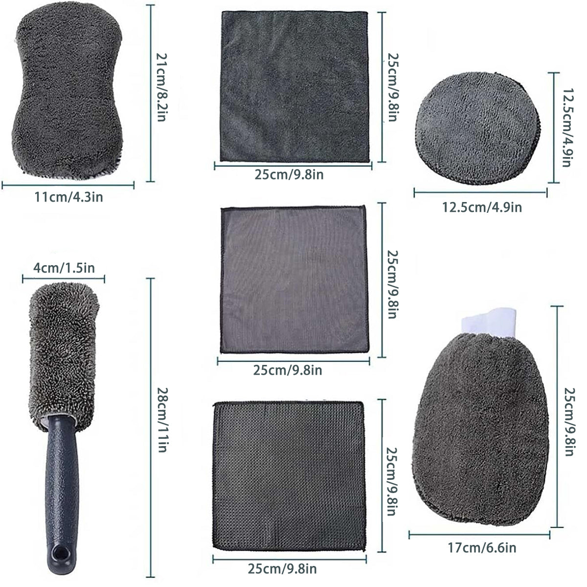 9-piece microfiber car cleaning kit featuring a wash mitt, wheel brush, waxing pads, and towels. — view 3