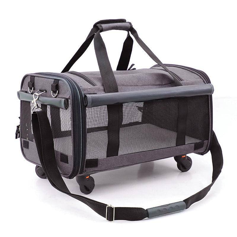 Spacious traveling pet carrier with rolling wheels, privacy shutter, and breathable polyester fabric — view 2