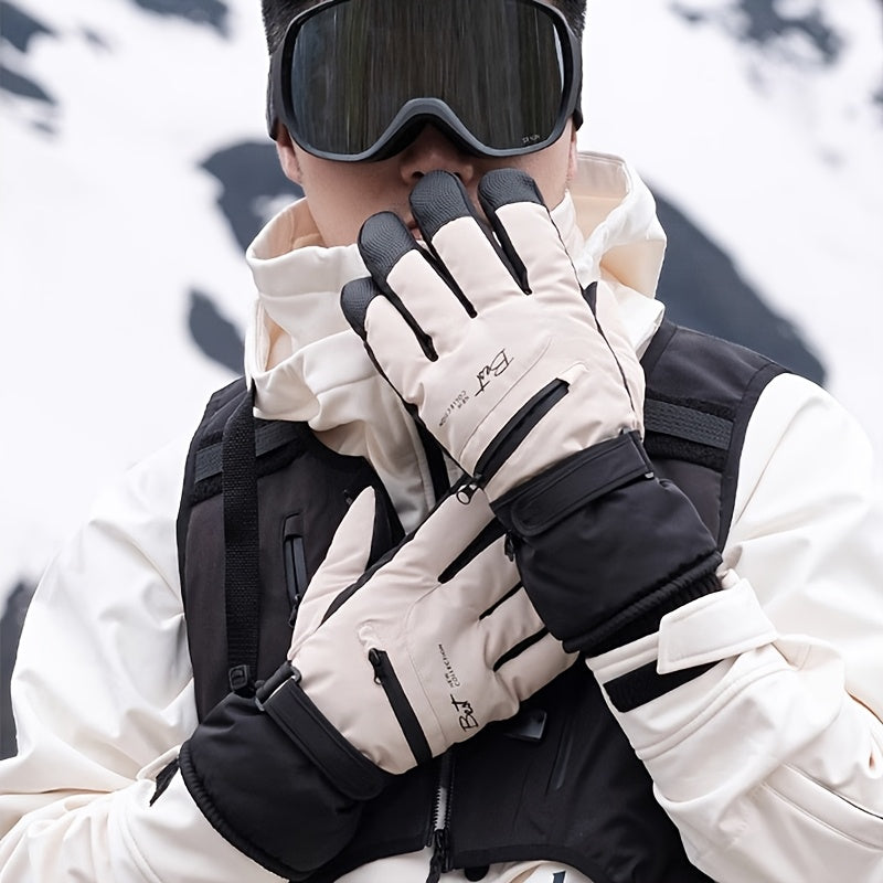 White men's winter touchscreen ski gloves with anti-slip palm grip and windproof exterior — view 5