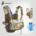 Lightweight running hydration vest with 2L water bladder, adjustable straps, and breathable mesh back panel.
