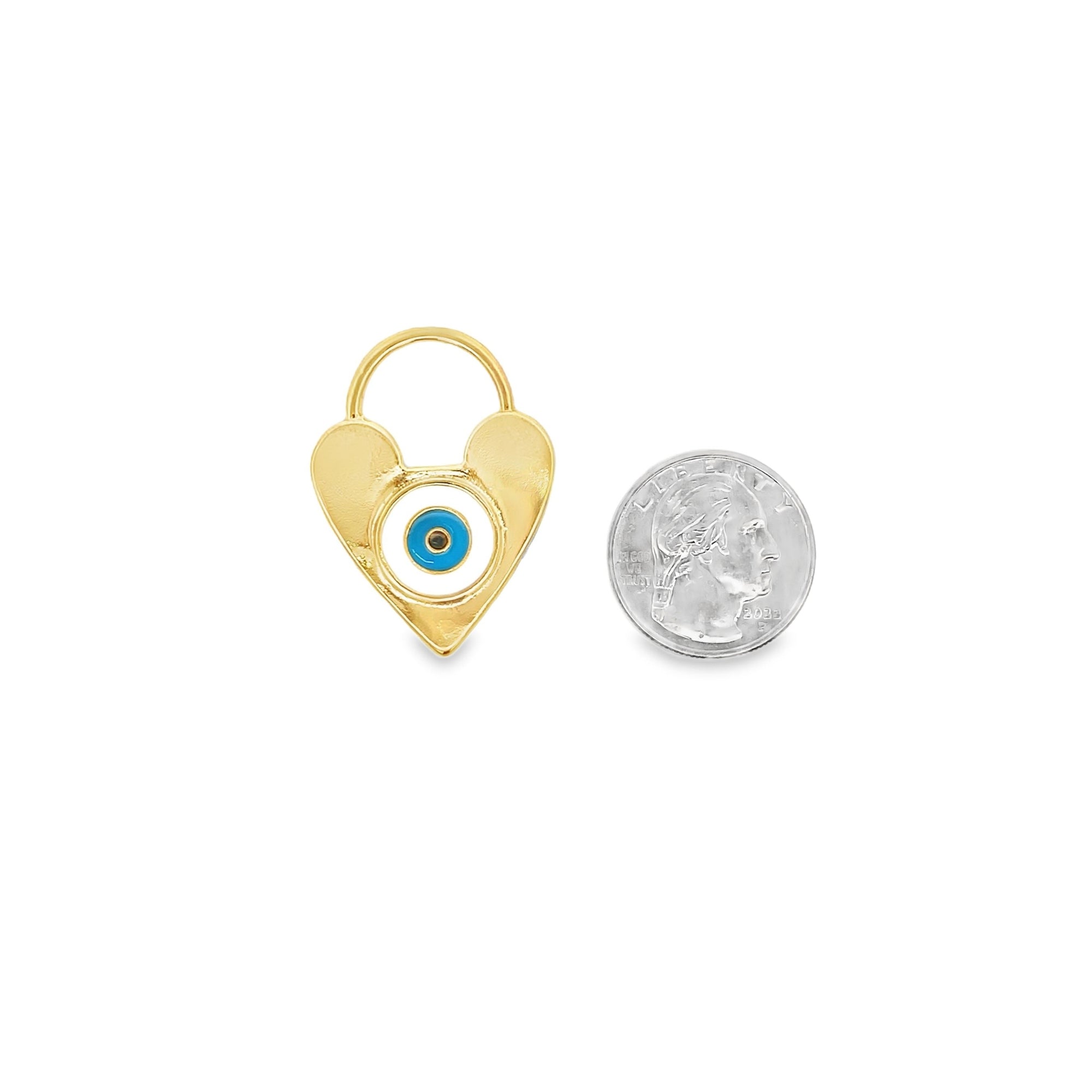 18K gold filled evil eye pendant charm in heart, circle, or bottle opener style — view 2