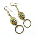 14 KT Gold Filled Green Crystal Circle Filigree Earrings-0