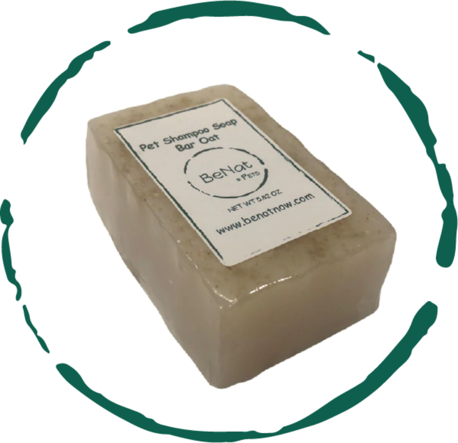 Round all-natural oat and lavender pet shampoo bar for dogs and cats