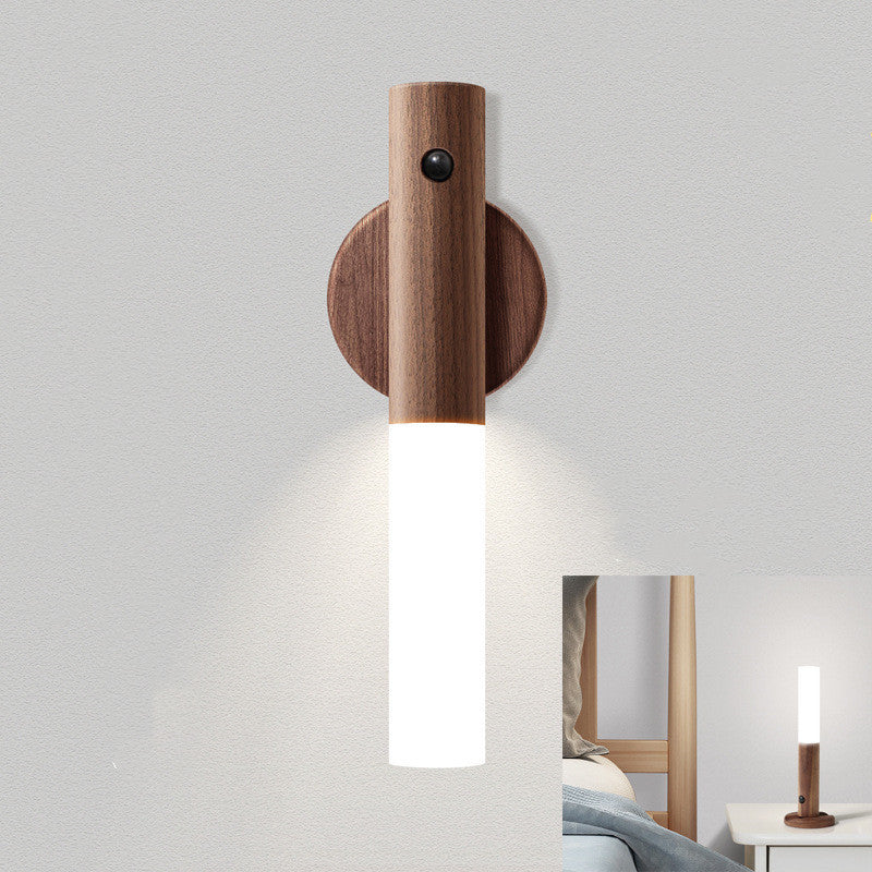 Smart wood LED desk lamp with magnetic base, organic glass, and warm white induction light