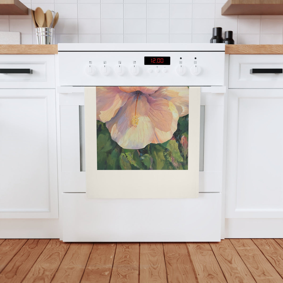 'Pink Hibiscus' Organic Cotton Tea Towel I Original Artwork by American Artist Barbara Cleary-3