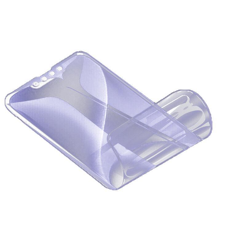 Blue light blocking hydrogel screen protector film applied to a modern iPhone display — view 2