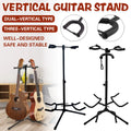 Black steel foldable multi head guitar stand with sponge padding for acoustic and bass instruments