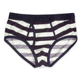 Wayne rugby stripe men's brief in navy and white breathable cotton with a comfortable logo waistband